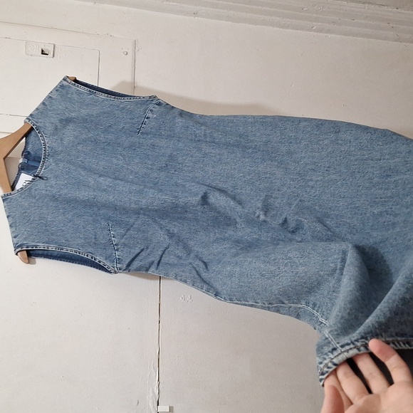 NWOT  LIGHT BLUE TRF DENIM 100% COTTON MIDI MINIMALIST DRESS - Picture 7 of 9